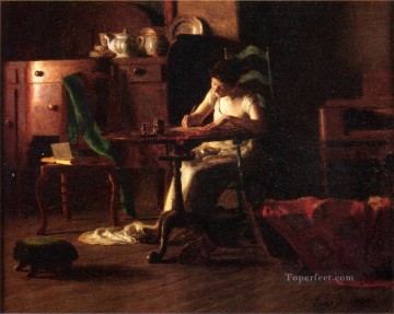  po Pintura - Mujer escribiendo en una mesa naturalista Thomas Pollock Anshutz